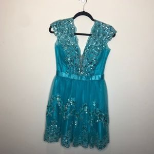 Clarisse Sequin Short Formal Dress - Blue - 6